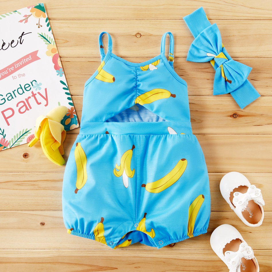 2-piece Baby Bananas Allover Strappy Rompers with Headband Set